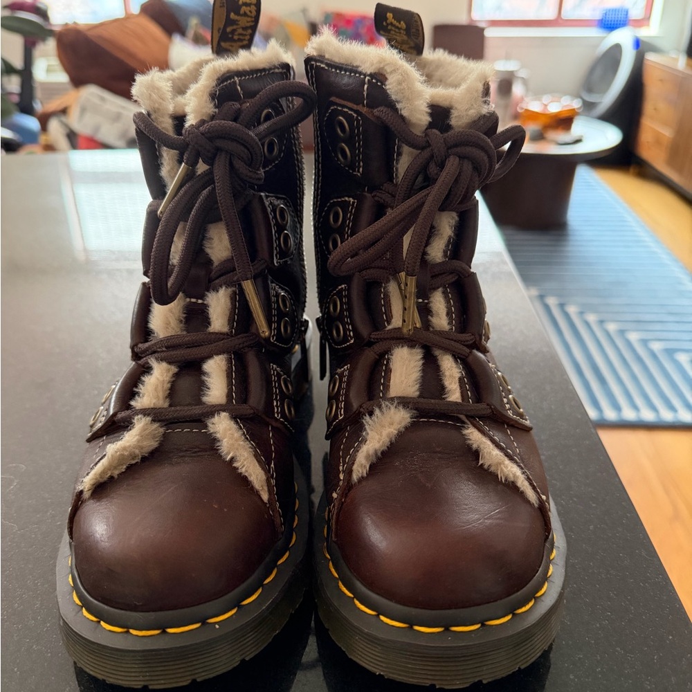 Dr. Martens 1460 Fur Lined Laced to Leather Boots, Brown
